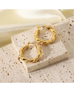 Gold-Plated Stainless Steel Bread Pattern Double-Strand Hemp Wreath Hoop Earrings