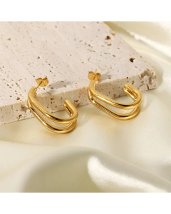 Gold-Plated Stainless Steel Double C-Shaped Hoop Earrings