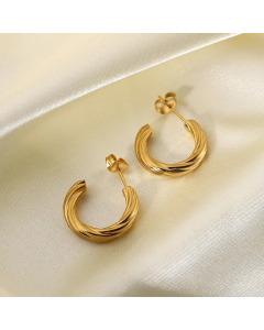 Gold-Plated Stainless Steel Twisted C-Shaped Hoop Earrings
