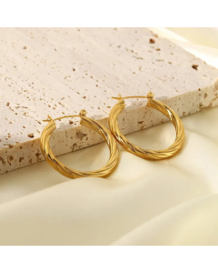 Gold-Plated Stainless Steel Twisted C-Shaped Metal Earrings