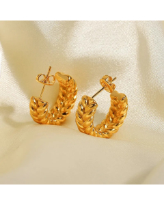 Retro Gold-Plated Stainless Steel Double Wheat C-Shaped Earrings