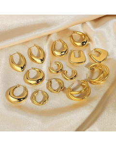 Simple Gold-Plated Stainless Steel Hollow Square Oval Earrings