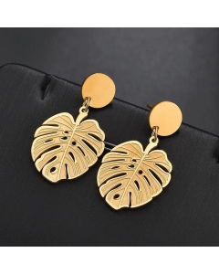 Leaf Stainless Steel Gold Earrings Female Bohemian