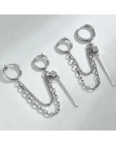 Korean Chain Tassel Double Pierced Earrings Exaggerated Titanium Steel Earrings Wholesale Colorza
