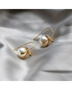Wholesale Bowknot Round Pearl Titanium Steel Plated 18K Gold Earring Hook