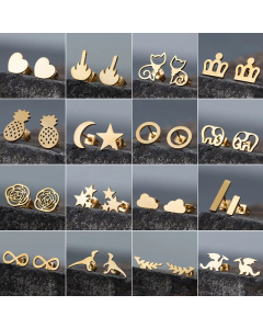 Simple Stainless Steel Star Moon Earrings Wholesale