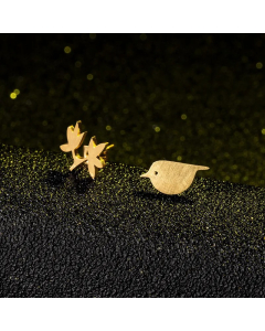 Simple Bird Flower Asymmetrical Alloy Earrings Wholesale