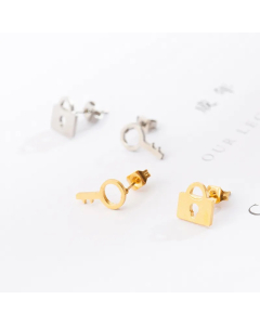 Simple Lock Key Asymmetrical Alloy Earrings