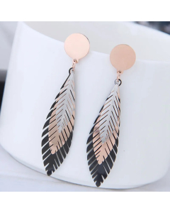 Korean Fashion T Simple Titanium Steel Tricolor Tree Leaf Earrings