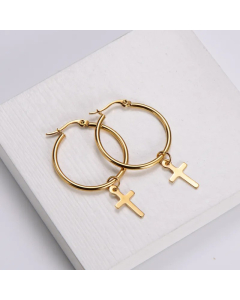 Wholesale Stainless Steel Plating 18K Gold Ear Hoop Cross Earrings
