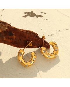 C-Shaped Titanium Steel Gold-Plated Imitation Pearl Zircon Earrings