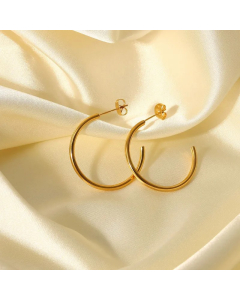 Simple 30Mm18K Gold Stainless Steel C-Type Women Earrings