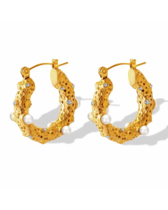 Retro Geometric U-Shaped Inlaid Pearl Zircon Titanium Steel Earrings
