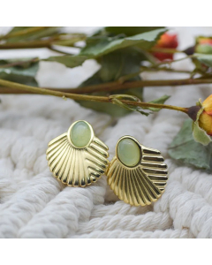 Fashion Natural Stone Earrings Stainless Steel Fan-Shaped Stud Earrings