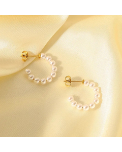 Fashion Simple Pearl C-Shaped Titanium Steel Hoop Earrings