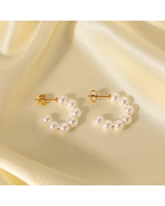 Simple 20Mm Large Pearl C-Shaped 18K Gold-Plated Stainless Steel Earrings