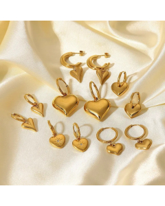 Fashion Stainless Steel 14K Gold Heart-Shaped Pendant Earrings Women Jewelry