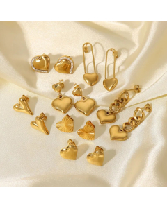 Fashion 14K Gold Heart Pendant Stainless Steel Earrings Women Jewelry