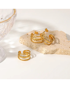 Fashion 18K Gold-Plated Stainless Steel C-Shaped Line Earrings Ring
