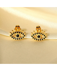 New Fashion Black Diamond Eye 18K Gold Stainless Steel Earrings