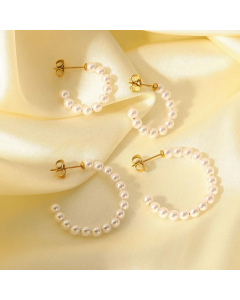 Fashion 18K Gold Stainless Steel C-Shaped Pearl Hoop Earrings