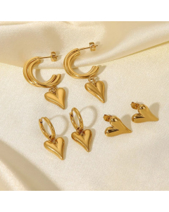 New Fashion 14K Gold Plated Stainless Steel Heart Pendant Earrings Women Jewelry