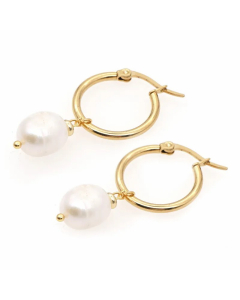 Simple Pearl Stainless Steel Circle Earrings Wholesale Colorza