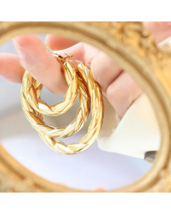 Fashion Carved Hollow Earrings Titanium Steel Plated 18K Real Gold Earrings Female
