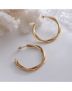 Simple Temperament Twisted Cross C-Shaped Titanium Steel Plated 18K Gold Earrings