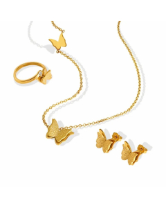 Fashion Frosted Butterfly Pendant Necklace Earrings Ring Titanium Steel Jewelry