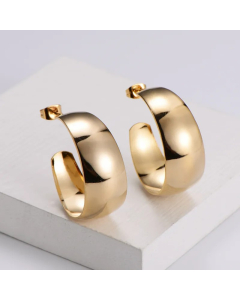 European And Beautiful Jewelry Simple Curved Stainless Steel 18K Gold Large Smooth C-Shaped Ear Hoop