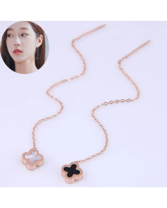 Korean Temperament Sweet Four-Leaf Clover Long Earrings Simple Titanium Steel Earrings