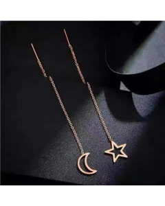 Korean Fashion Long Earrings Simple Star Moon Titanium Steel Earrings