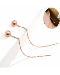Korean Fashion Long Ear Jewelry Concise Ball Titanium Steel Personality Stud Earrings