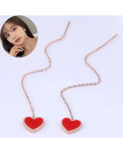 Korean Red Heart Long Earrings Simple Titanium Steel Personalized Earrings