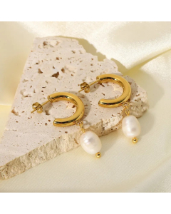 Wholesale Jewelry Pearl Pendant C-Shaped Stainless Steel Earrings Colorza