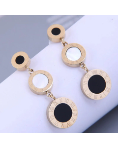 Colorza Wholesale Jewelry Fashion Black And White Long Round Titanium Steel Earrings
