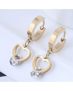 Fashion Titanium Steel Peach Heart Zircon Earrings