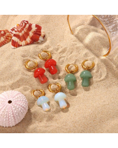 Fashion Stone Mushroom Pendant Stainless Steel Earrings