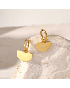 18K Gold Glossy Fan-Shaped Semicircle Pendant Stainless Steel Earrings