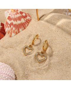 Fashion 18K Gold Stainless Steel Hollow Heart-Shaped Zircon Heart-Shaped Pendant Earrings