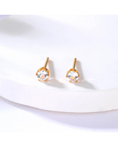 Simple Stainless Steel Electroplating 18K Gold Diamond Stud Earrings