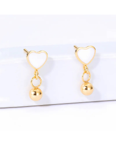 Creative Simple Stainless Steel Electroplating 18K Gold Heart Bead Pendant Earrings