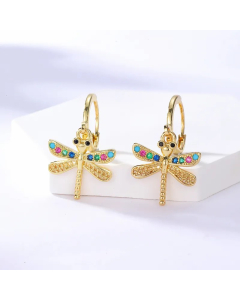 Fashion Geometric Copper Plated 18K Gold Colored Zircon Dragonfly Earrings