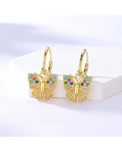 Fashion Copper 18K Gold Plated Colorful Zircon Butterfly Buckle Earrings
