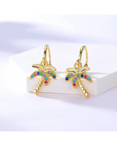 Fashion Copper 18K Gold Plated Colorful Zircon Coconut Earrings Earrings