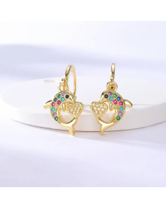 Fashion Copper 18K Gold Plated Colored Zircon Whale Eye Buckle Earrings