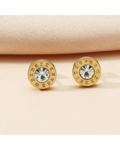 Fashion Jewelry Stainless Steel Roman Numeral Zircon Stud Earrings