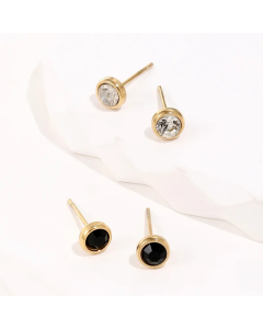 Titanium Steel Plated 14K Gold Fashion Black And White Zircon Stud Earrings