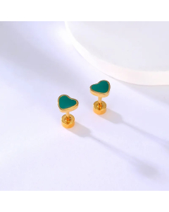 Fashion Stainless Steel Electroplating 18K Gold Retro Green Heart Stud Earrings